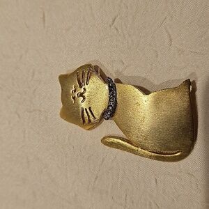 ULTRA CRAFT Vintage Kitty Gold Tone & Marcasite Brooch